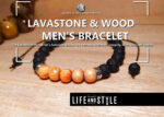 Βραχιόλι από φυσικό πέτρωμα Λάβας και Ξύλο